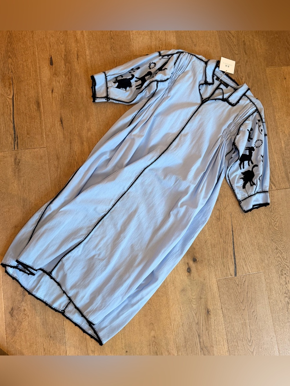 CAROLINA K Light Blue Women's ethnic bohemian dress with Black EMBROIDERY